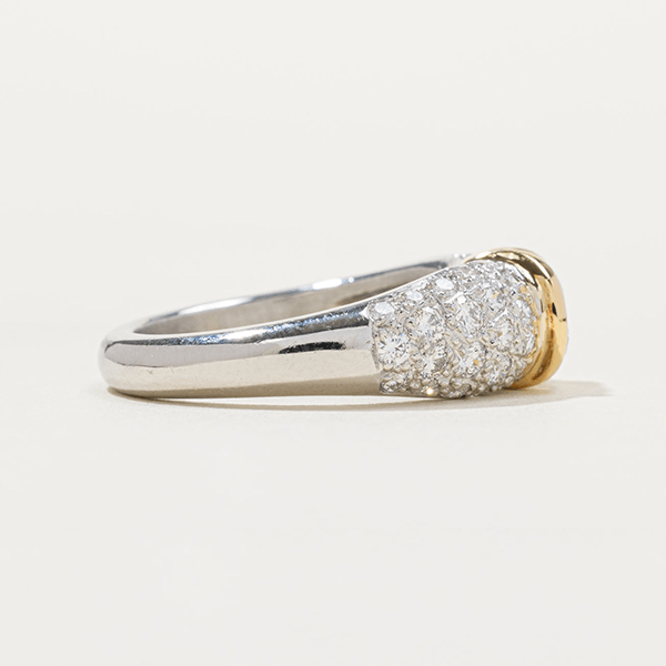 Two Tone Bezel Round Cut White Sapphire Pave Half Eternity Wedding Band For Women