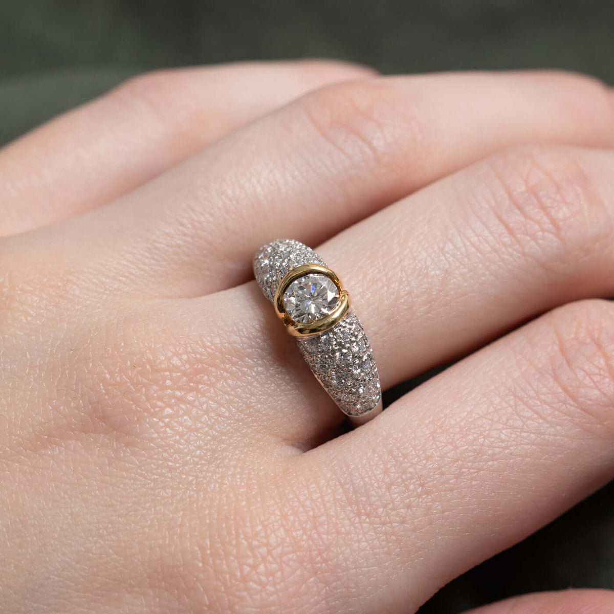 Two Tone Bezel Round Cut White Sapphire Pave Half Eternity Wedding Band For Women