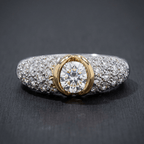 Two Tone Bezel Round Cut White Sapphire Pave Half Eternity Wedding Band For Women