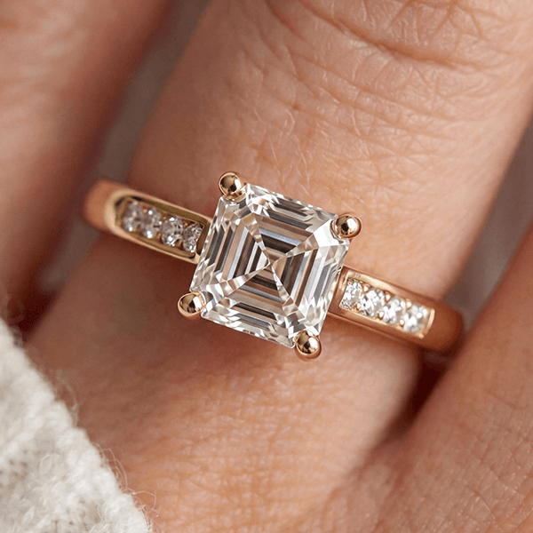 Luxury Jewelry Yellow Gold Asscher Cut White Sapphire Engagement Ring