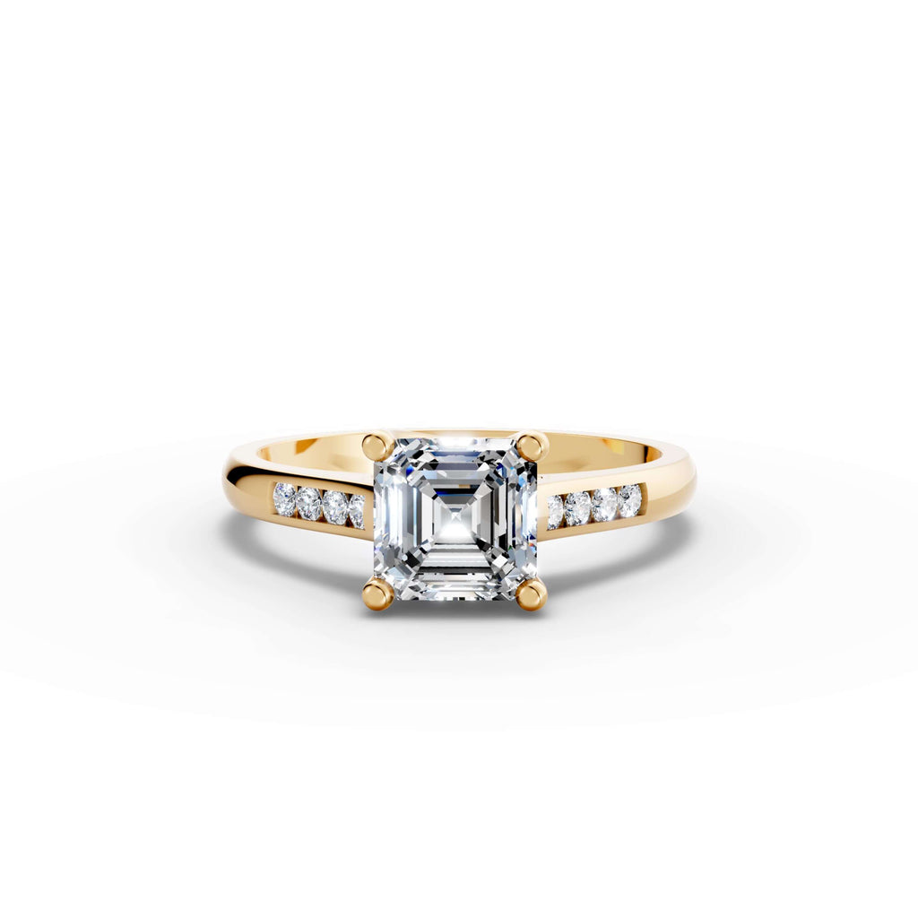 Luxury Jewelry Yellow Gold Asscher Cut White Sapphire Engagement Ring