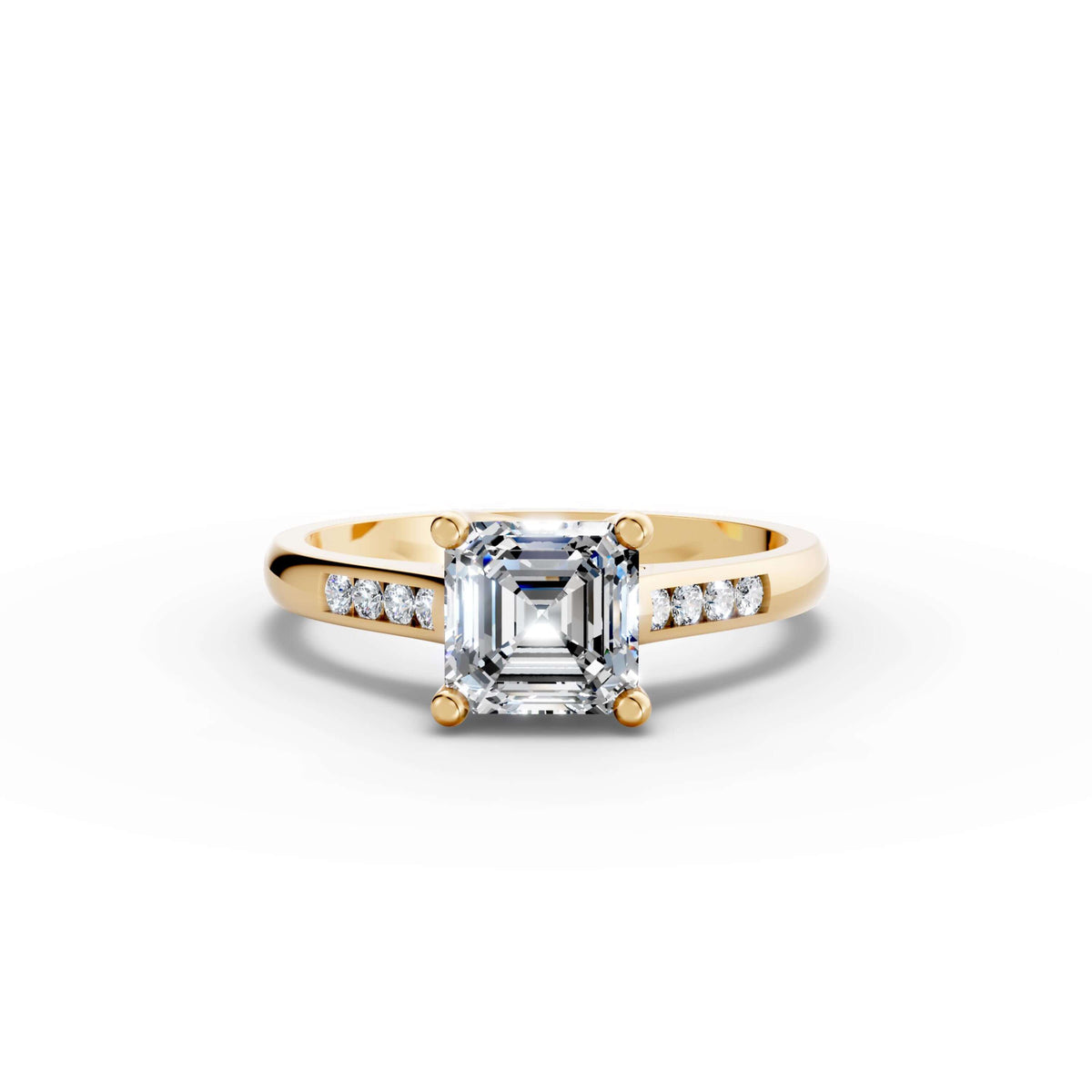 Luxury Jewelry Yellow Gold Asscher Cut White Sapphire Engagement Ring