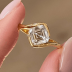 Solitaire Yellow Gold Bezel Asscher Cut White Sapphire Engagement Ring