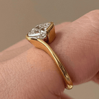 Solitaire Yellow Gold Bezel Asscher Cut White Sapphire Engagement Ring