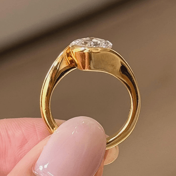 Solitaire Yellow Gold Bezel Asscher Cut White Sapphire Engagement Ring
