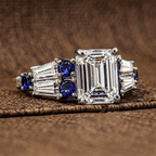 Vintage Emerald & Round Cut White & Blue Sapphire Engagement Ring