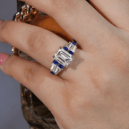 Vintage Emerald & Round Cut White & Blue Sapphire Engagement Ring