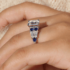 Vintage Emerald & Round Cut White & Blue Sapphire Engagement Ring