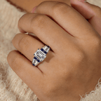 Vintage Emerald & Round Cut White & Blue Sapphire Engagement Ring
