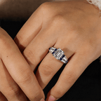 Vintage Emerald & Round Cut White & Blue Sapphire Engagement Ring
