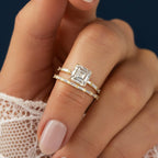Luxury Jewelry Yellow Gold Asscher & Baguette Cut White Sapphire Engagement Ring