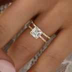 Luxury Jewelry Yellow Gold Asscher & Baguette Cut White Sapphire Engagement Ring