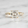 Luxury Jewelry Yellow Gold Asscher & Baguette Cut White Sapphire Engagement Ring