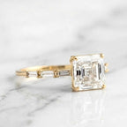 Luxury Jewelry Yellow Gold Asscher & Baguette Cut White Sapphire Engagement Ring