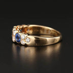 Vintage Yellow Gold Bezel Oval Cut Blue Sapphire Half Eternity Wedding Band For Women