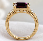 Vintage Three Stone Yellow Gold Cushion Cut Garnet Sapphire Engagement Ring
