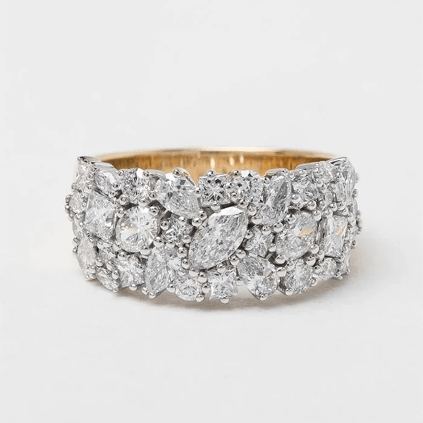 Luxury Jewelry Two Tone Multi Cut White Sapphire Half Eternity Wedding Band For Women