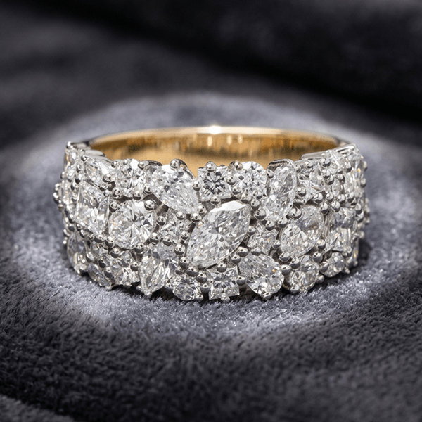 Luxury Jewelry Two Tone Multi Cut White Sapphire Half Eternity Wedding Band For Women