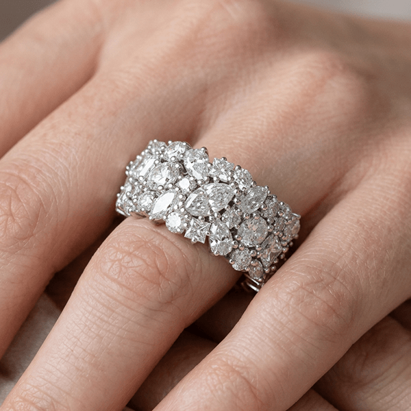 Luxury Jewelry Two Tone Multi Cut White Sapphire Half Eternity Wedding Band For Women