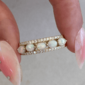 Luxury Jewelry Multi Row Yellow Gold Oval Cut Opal & White Sapphire Half Eternity Wedding Band For Women