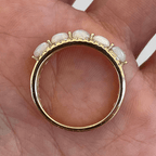 Luxury Jewelry Multi Row Yellow Gold Oval Cut Opal & White Sapphire Half Eternity Wedding Band For Women