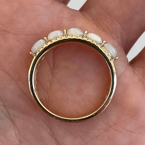 Luxury Jewelry Multi Row Yellow Gold Oval Cut Opal & White Sapphire Half Eternity Wedding Band For Women
