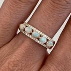 Luxury Jewelry Multi Row Yellow Gold Oval Cut Opal & White Sapphire Half Eternity Wedding Band For Women