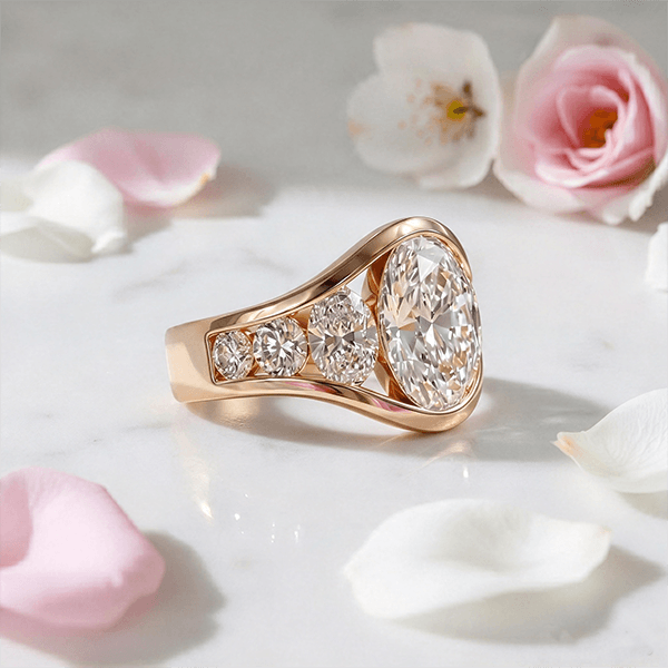 Luxury Jewelry Yellow Gold Channel Setting Oval Cut White Sapphire Engagement Ring