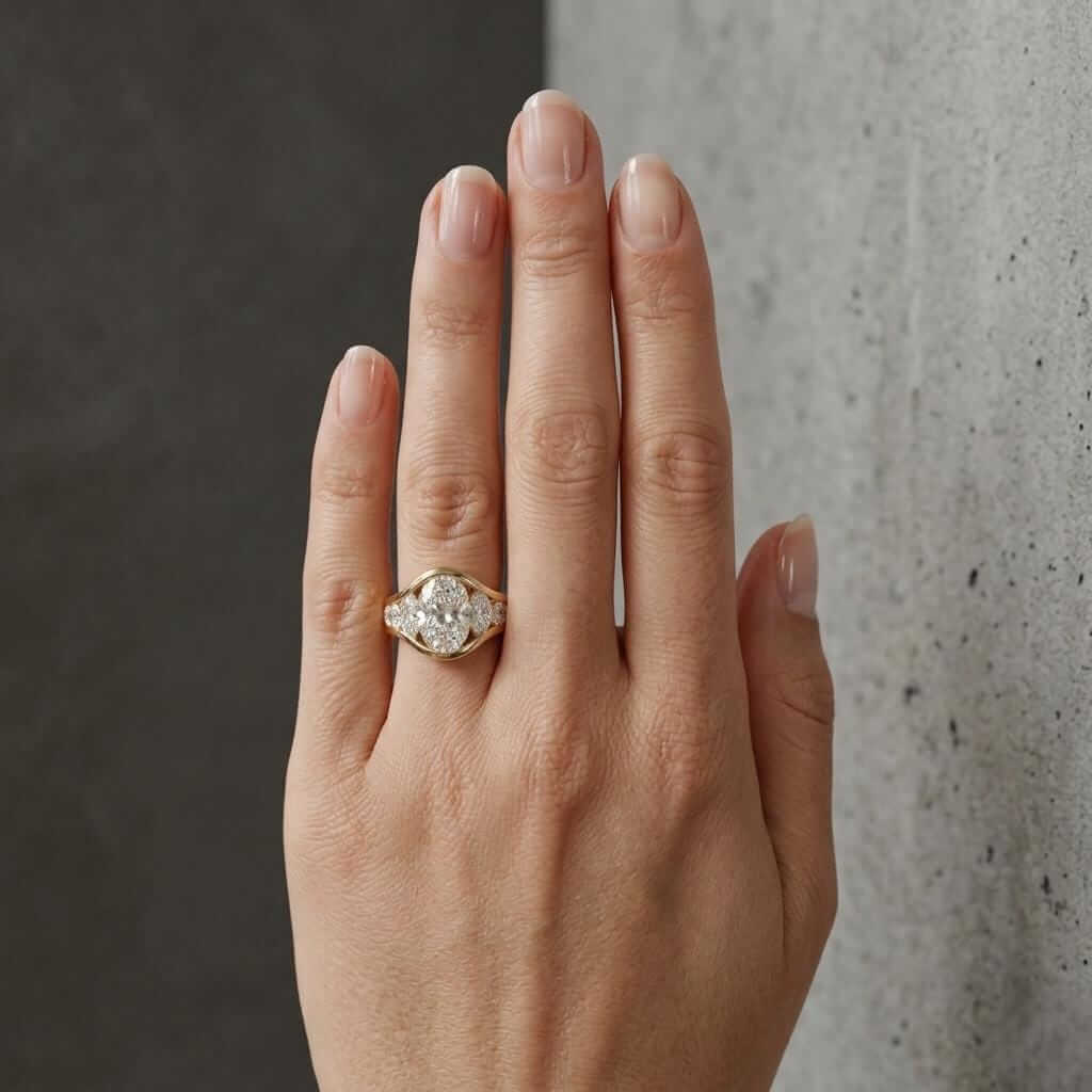 Luxury Jewelry Yellow Gold Channel Setting Oval Cut White Sapphire Engagement Ring