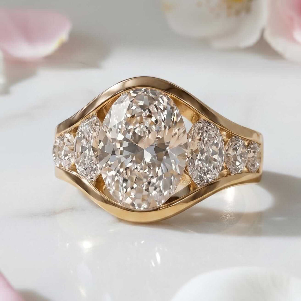 Luxury Jewelry Yellow Gold Channel Setting Oval Cut White Sapphire Engagement Ring