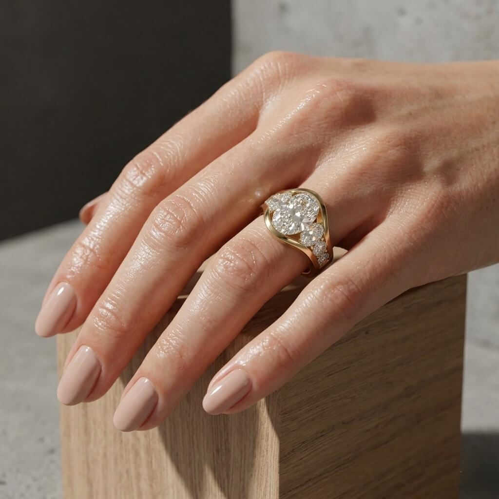 Luxury Jewelry Yellow Gold Channel Setting Oval Cut White Sapphire Engagement Ring