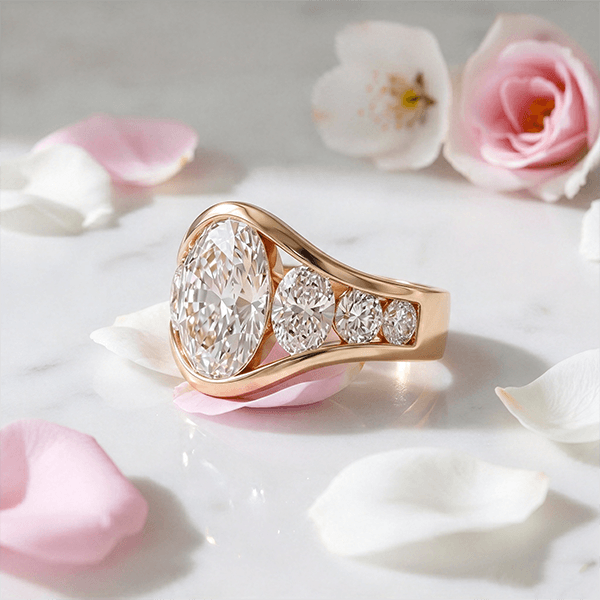 Luxury Jewelry Yellow Gold Channel Setting Oval Cut White Sapphire Engagement Ring