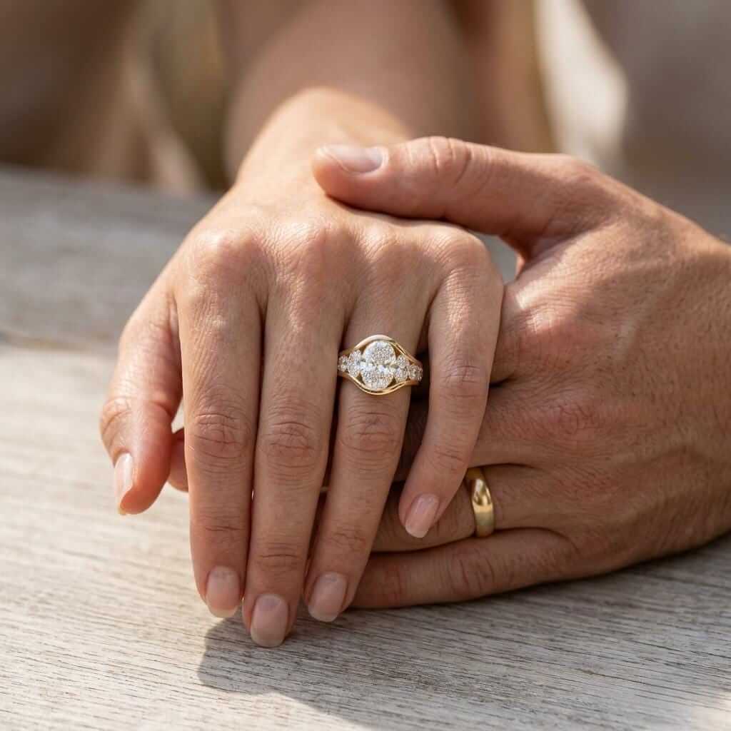 Luxury Jewelry Yellow Gold Channel Setting Oval Cut White Sapphire Engagement Ring