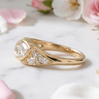 Unique Design Yellow Gold Bezel Marquise Cut White Sapphire Cocktail Ring For Women