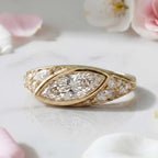 Unique Design Yellow Gold Bezel Marquise Cut White Sapphire Cocktail Ring For Women
