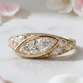 Unique Design Yellow Gold Bezel Marquise Cut White Sapphire Cocktail Ring For Women