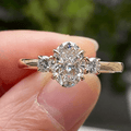 Classic Three Stone Yellow Gold Oval & Round Cut White Sapphire Engagement Ring