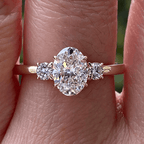Classic Three Stone Yellow Gold Oval & Round Cut White Sapphire Engagement Ring