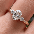 Classic Three Stone Yellow Gold Oval & Round Cut White Sapphire Engagement Ring