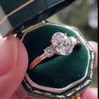 Classic Three Stone Yellow Gold Oval & Round Cut White Sapphire Engagement Ring