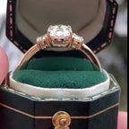 Classic Three Stone Yellow Gold Oval & Round Cut White Sapphire Engagement Ring
