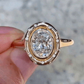 Luxury Jewelry Yellow Gold Halo Bezel Oval Cut White Sapphire Engagement Ring