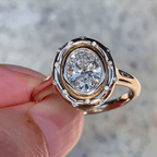 Luxury Jewelry Yellow Gold Halo Bezel Oval Cut White Sapphire Engagement Ring