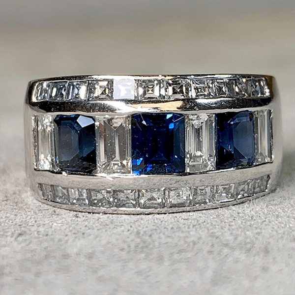 Luxury Jewelry Bezel Asscher & Baguette Cut Blue & White Sapphire Half Eternity Wedding Band For Women