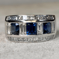 Luxury Jewelry Bezel Asscher & Baguette Cut Blue & White Sapphire Half Eternity Wedding Band For Women