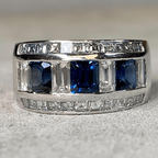 Luxury Jewelry Bezel Asscher & Baguette Cut Blue & White Sapphire Half Eternity Wedding Band For Women