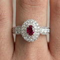 Vintage Double Halo Oval Cut Ruby & White Sapphire Engagement Ring