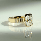 Half Bezel Yellow Gold Cushion & Baguette Cut White Sapphire Engagement Ring