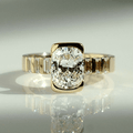 Half Bezel Yellow Gold Cushion & Baguette Cut White Sapphire Engagement Ring