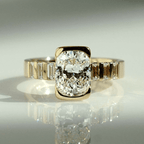 Half Bezel Yellow Gold Cushion & Baguette Cut White Sapphire Engagement Ring